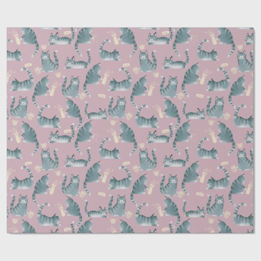 Slecht grijs tabby katten kloppen spullen over pat cadeaupapier (Vlak)