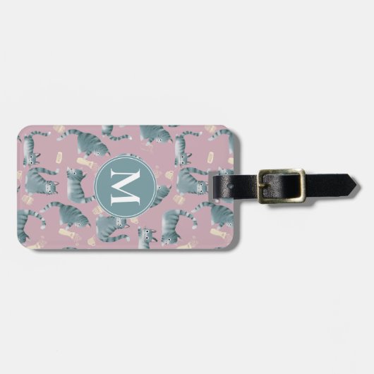 Slecht Grijs Tabby Katten Knocking Stuff Over & Mo Bagagelabel (Voorkant horizontaal)