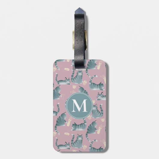 Slecht Grijs Tabby Katten Knocking Stuff Over & Mo Bagagelabel (Achterkant verticaal)