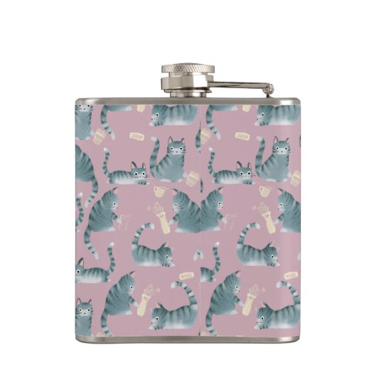 Slecht Grijs Tabby Katten Knocking Stuff Over & Mo Heupfles (Achterkant)