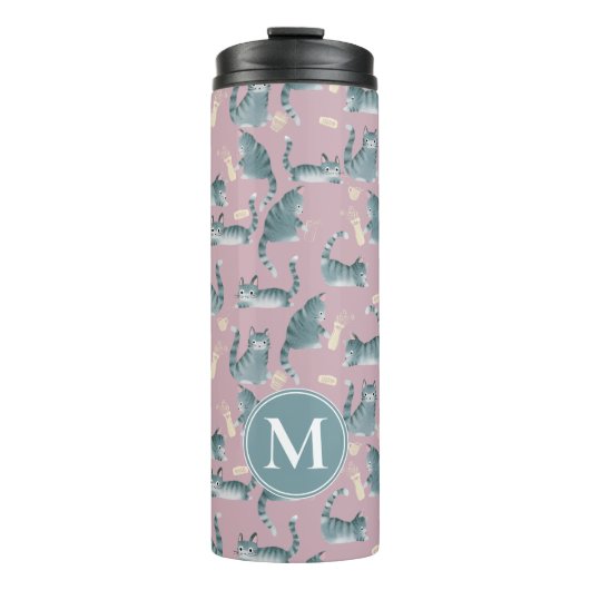 Slecht Grijs Tabby Katten Knocking Stuff Over & Mo Thermosbeker (Voorkant)