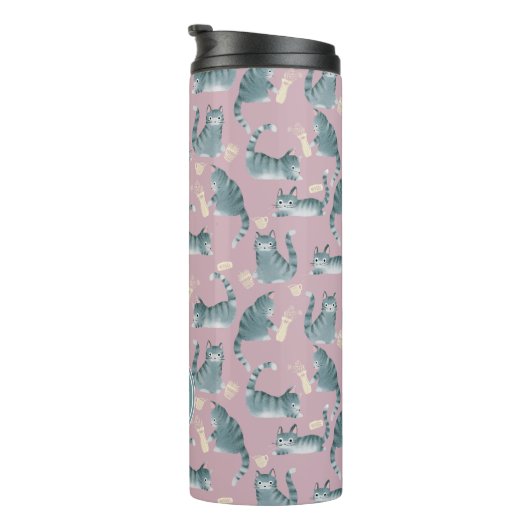 Slecht Grijs Tabby Katten Knocking Stuff Over & Mo Thermosbeker (Geroteerd rechts)