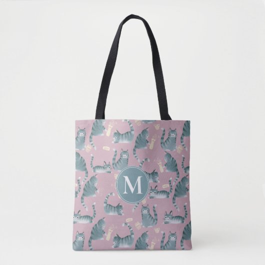 Slecht Grijs Tabby Katten Knocking Stuff Over & Mo Tote Bag (Voorkant)