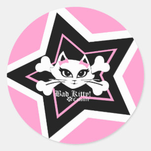 Slecht Kat Kleine Roze Stickers