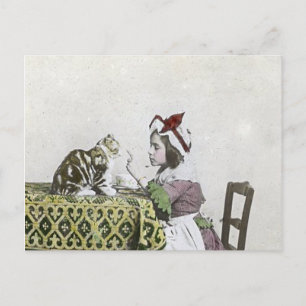 Slecht Kat Victoriaans Tea Party Little Girl Briefkaart