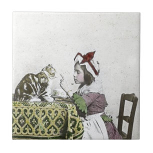 Slecht Kat Victoriaans Tea Party  Little Girl Tegeltje