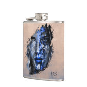 Slecht meisje roestig Rose Goud Blauw monogram Heupfles (Links)