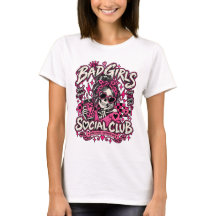 Slecht Meisjes Sociale Club Skelet Halloween T-Shi