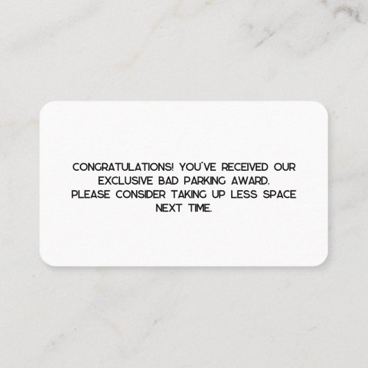 Slecht parkeren visitekaartje (Achterkant)