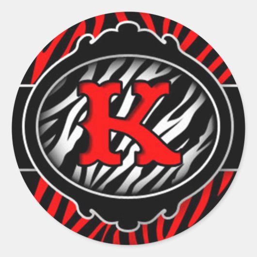 slecht rode zebra beginletter K Ronde Sticker (Voorkant)