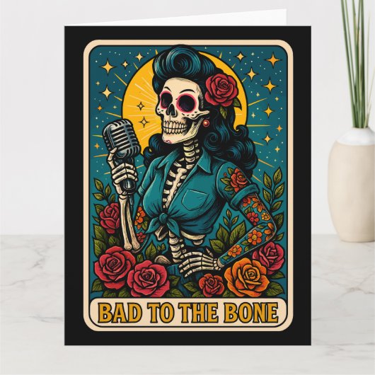 Slecht voor de Bone Retro Skeleton Singer Kaart (Voorkant)