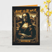 Slecht voor het bot Mona Lisa skelet Halloween Kaart (Gele Bloem)