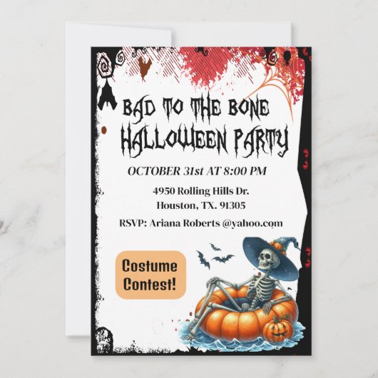 Slecht voor het bot skelet Halloween uitnodiging (Voorkant)