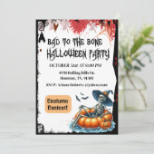 Slecht voor het bot skelet Halloween uitnodiging (Staand voorkant)