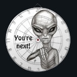 Slechte Alien, jij bent de volgende! Dartbord<br><div class="desc">Gray Alien,  Fantasy Art Pencil Tekening door Krisi ArtKSZP >> Meer producten in winkelrubriek >> Alien >> Slechte Alien</div>