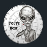 Slechte Alien, jij bent de volgende! Dartbord<br><div class="desc">Gray Alien,  Fantasy Art Pencil Tekening door Krisi ArtKSZP >> Meer producten in winkelrubriek >> Alien >> Slechte Alien</div>