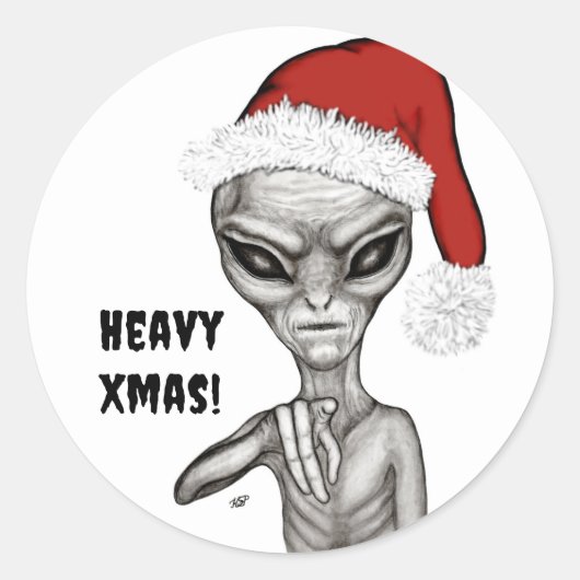 Slechte alien, zware kerst! ronde sticker (Voorkant)