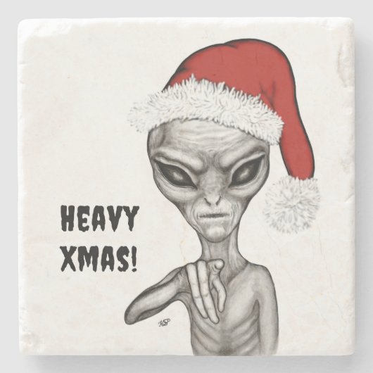 Slechte alien, zware kerst! stenen onderzetter (Voorkant)