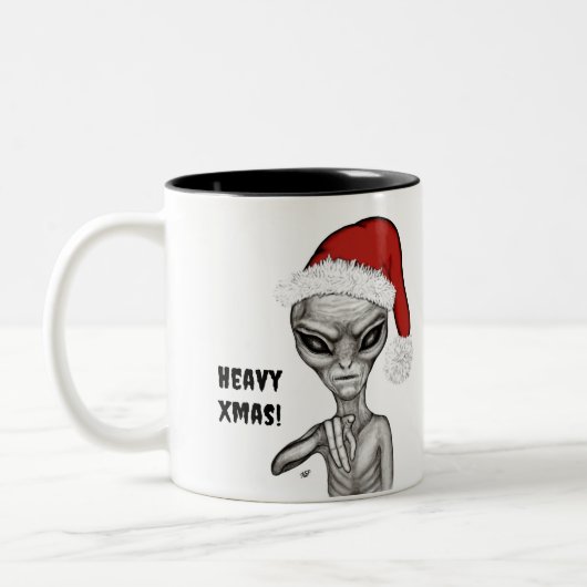 Slechte alien, zware kerst! tweekleurige koffiemok (Links)