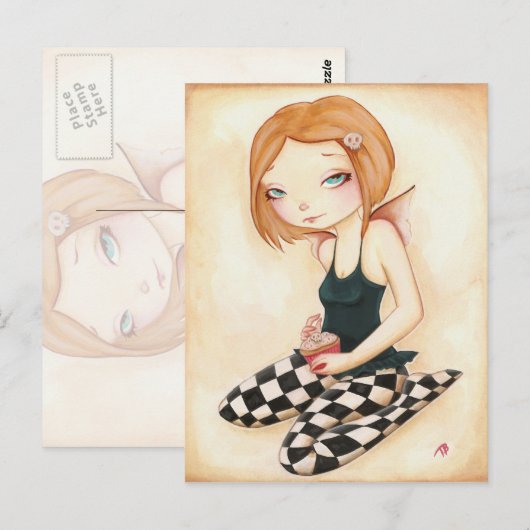 Slechte cupcake - sprookjeskoekje briefkaart (Voorkant / Achterkant)