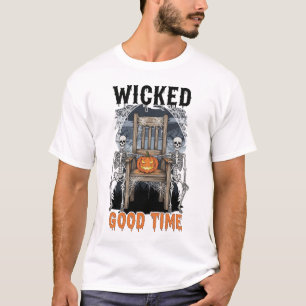 Slechte Goede Tijd Halloween Skelet Pompoen T-Shir T-shirt
