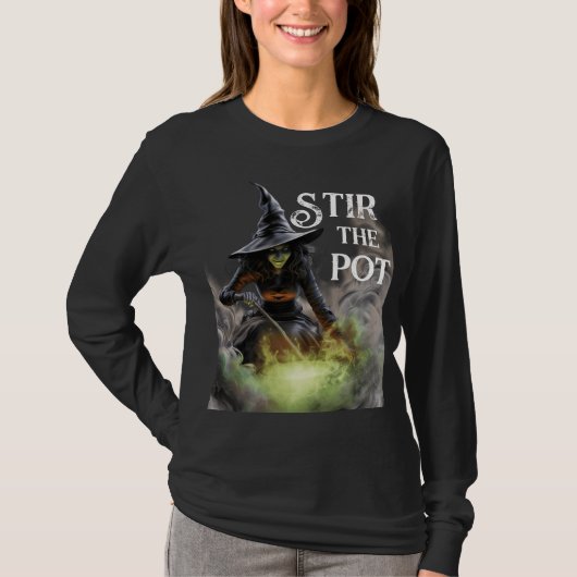 Slechte Halloween-heks roert de pot T-shirt (Voorkant)