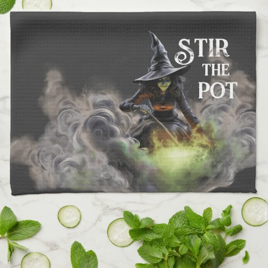 Slechte Halloween-heks roert de pot Theedoek (Gevouwen)