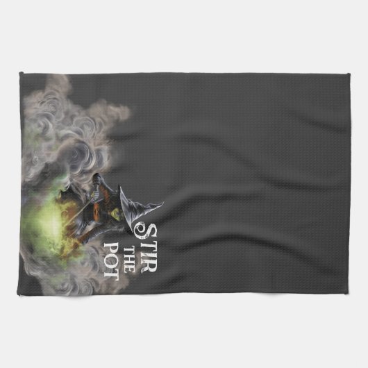 Slechte Halloween-heks roert de pot Theedoek (Horizontaal)