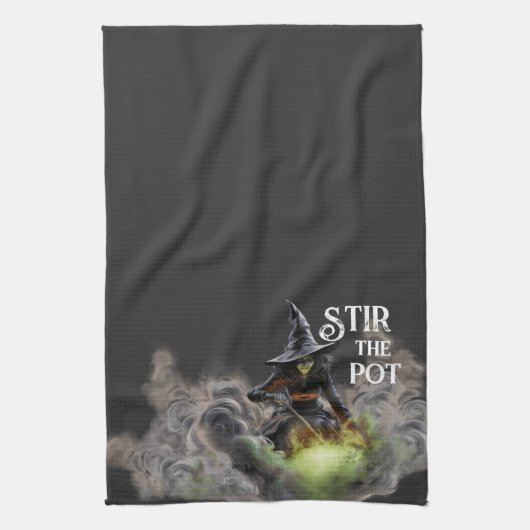 Slechte Halloween-heks roert de pot Theedoek (Verticaal)
