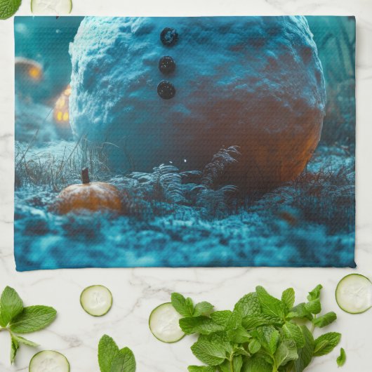 Slechte Halloween Sneeuwman met stralende ogen Theedoek (Gevouwen)