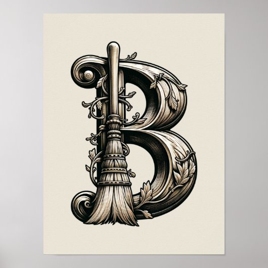 Slechte Heks Hekserige Bezem Letter B Aangepaste I Poster (Voorkant)