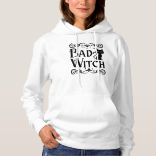 slechte heks zwarte kat zwart en wit Halloween Hoodie