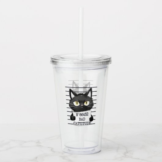 Slechte houding - Black Cat Mugshot Acryl Drinkbeker (Voorkant)