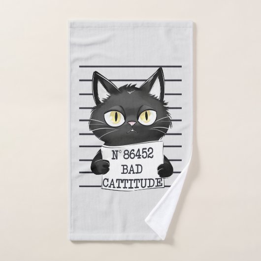 Slechte houding - Black Cat Mugshot Bad Handdoek (Handdoek)