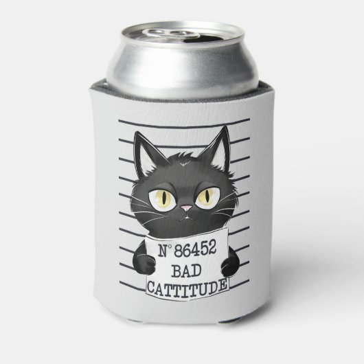 Slechte houding - Black Cat Mugshot Blikjeskoeler (Blikje Achterkant)