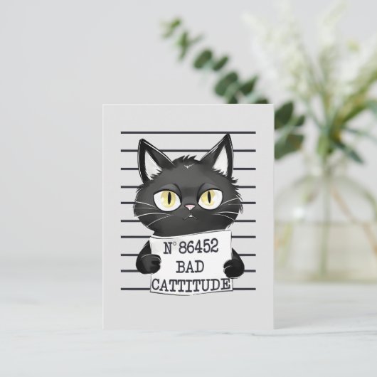 Slechte houding - Black Cat Mugshot Briefkaart (Staand voorkant)