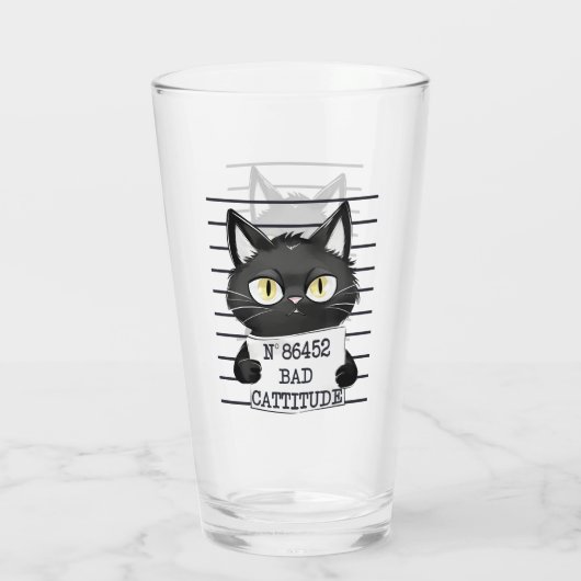 Slechte houding - Black Cat Mugshot Glas (Achterkant)