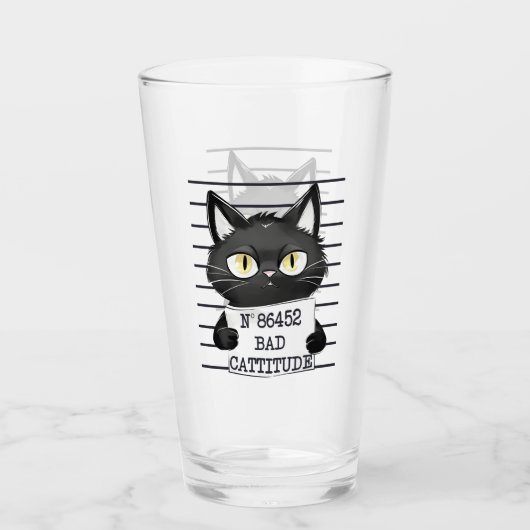 Slechte houding - Black Cat Mugshot Glas (Voorkant)