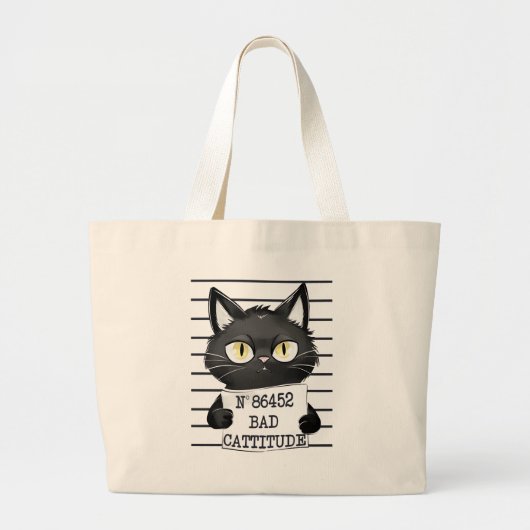 Slechte houding - Black Cat Mugshot Grote Tote Bag (Voorkant)