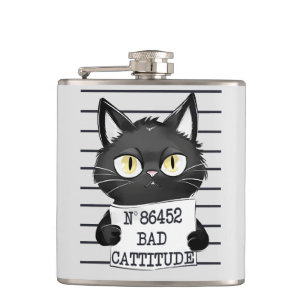 Slechte houding - Black Cat Mugshot Heupfles
