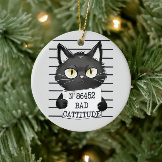 Slechte houding - Black Cat Mugshot Keramisch Ornament (Boom)