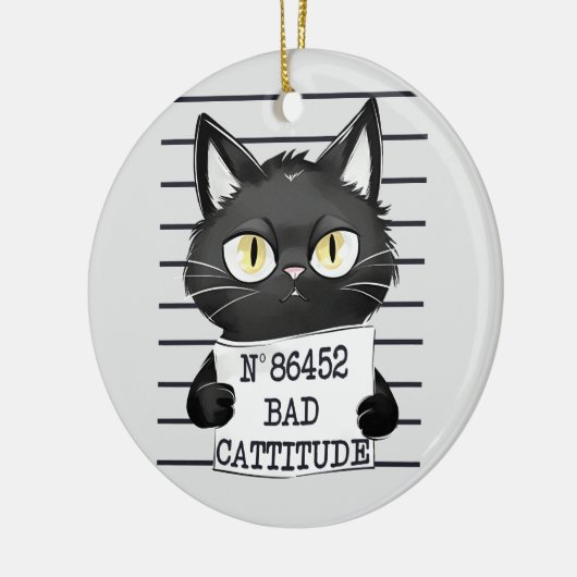 Slechte houding - Black Cat Mugshot Keramisch Ornament (Links)