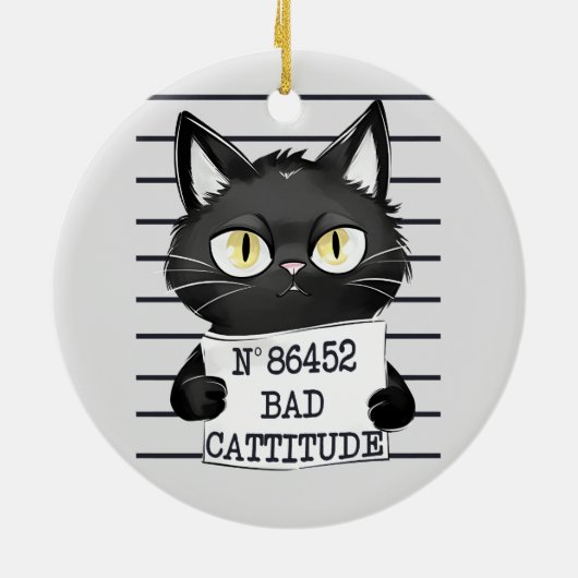 Slechte houding - Black Cat Mugshot Keramisch Ornament (Achterkant)