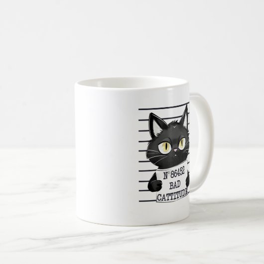Slechte houding - Black Cat Mugshot Koffiemok (Voorkant rechts)