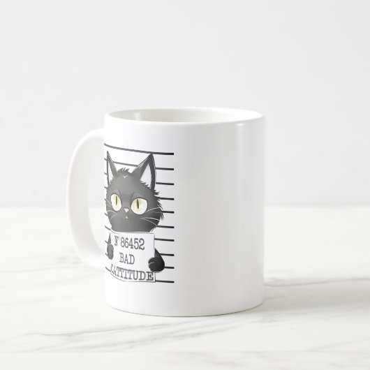 Slechte houding - Black Cat Mugshot Koffiemok (Voorkant links)