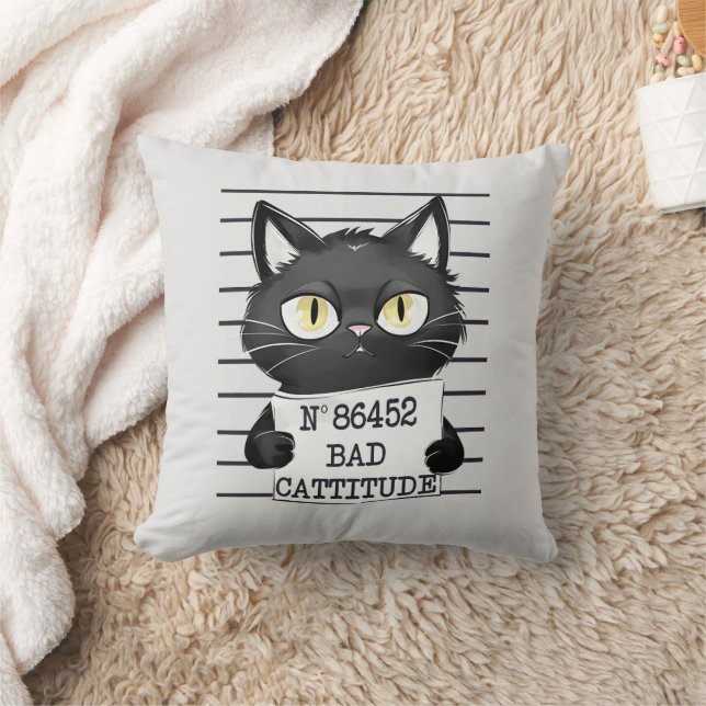 Slechte houding - Black Cat Mugshot Kussen (Deken)