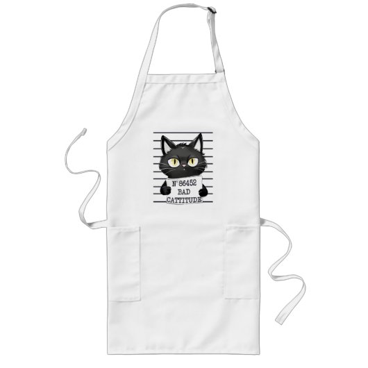Slechte houding - Black Cat Mugshot Lang Schort (Voorkant)