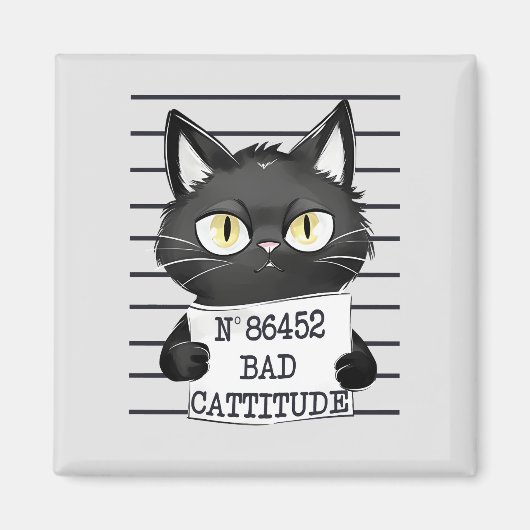 Slechte houding - Black Cat Mugshot Magneet (Voorkant)