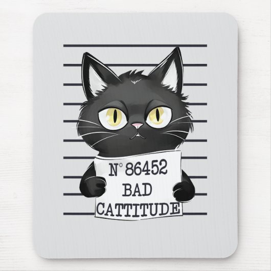 Slechte houding - Black Cat Mugshot Muismat (Voorkant)