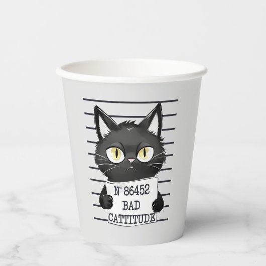Slechte houding - Black Cat Mugshot Papieren Bekers (Voorkant)